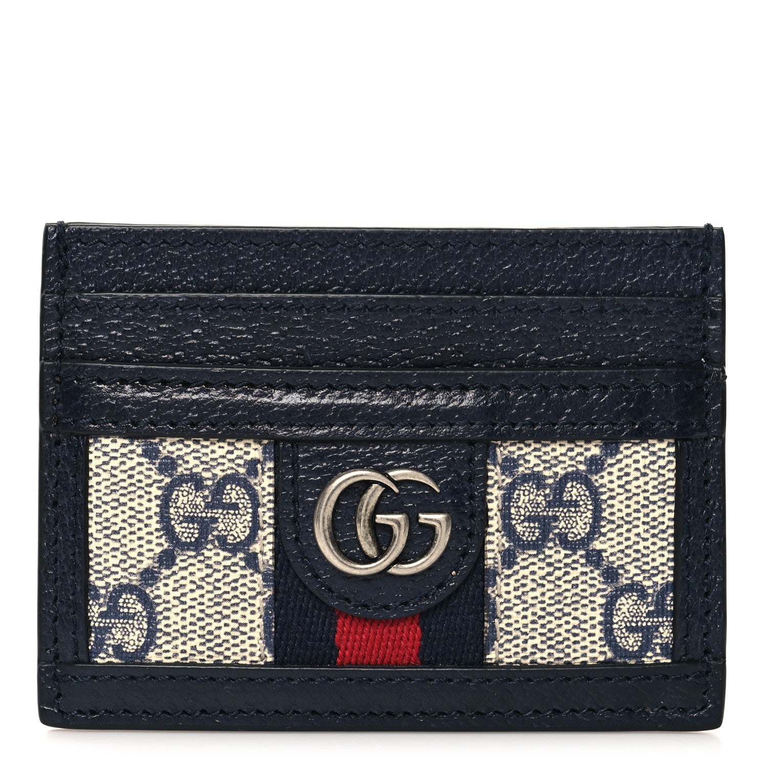 Gucci GG Supreme Monogram Textured Dollar Calfskin Web Ophidia Card Holder Beige Blue 1 of 6
