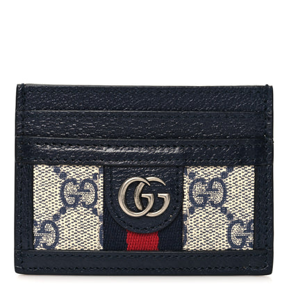 Gucci GG Supreme Monogram Textured Dollar Calfskin Web Ophidia Card Holder Beige Blue 1 of 6
