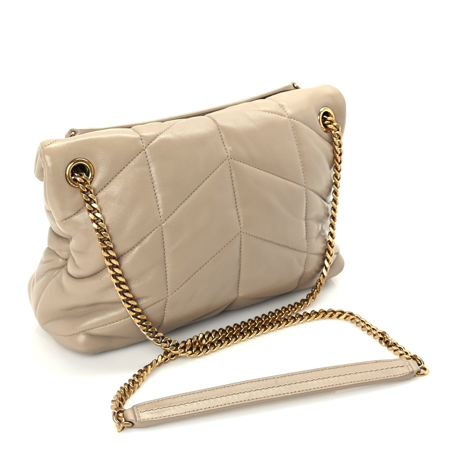 Saint Laurent Lambskin Quilted Small Loulou Puffer Monogram Chain Satchel Dark Beige Dark Beige 2 of 8