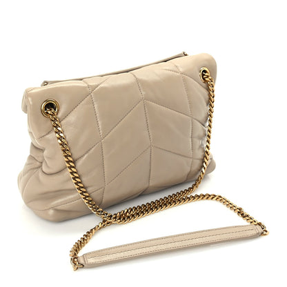 Saint Laurent Lambskin Quilted Small Loulou Puffer Monogram Chain Satchel Dark Beige Dark Beige 2 of 8