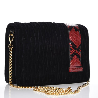 Miu Miu Velluto Matelasse Ayers Crystal Embellished Shoulder Bag Nero Black Rosso 3 of 6