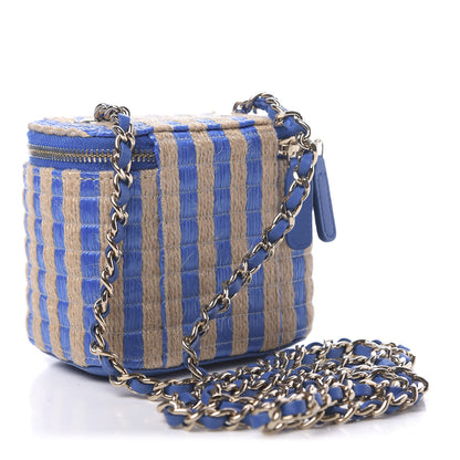 Chanel Raffia Jute Striped Mini Vanity Case With Chain Blue Beige 3 of 11