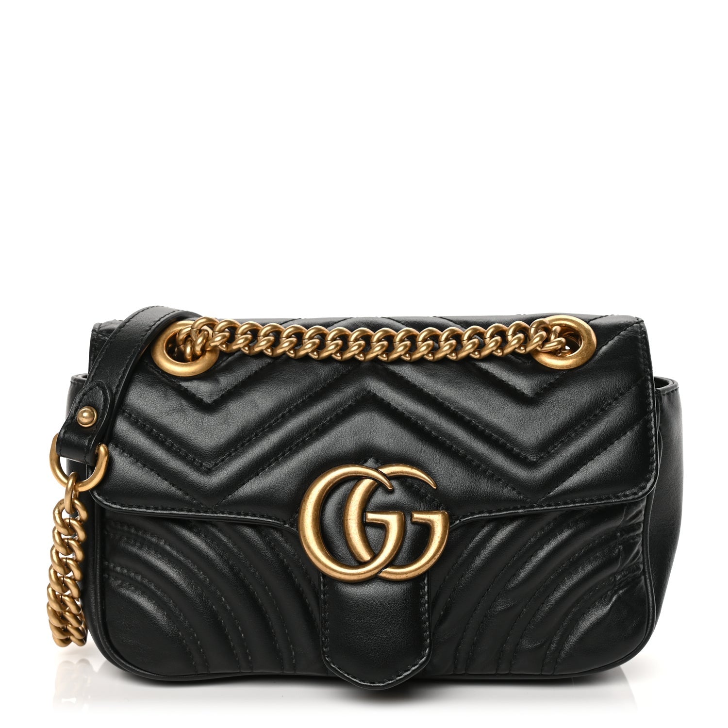 Gucci Calfskin Matelasse Mini GG Marmont Shoulder Bag Black 1 of 9