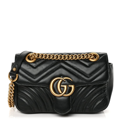 Gucci Calfskin Matelasse Mini GG Marmont Shoulder Bag Black 1 of 9