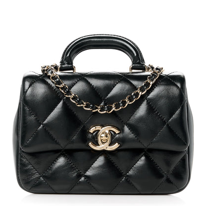 Chanel Shiny Lambskin Quilted Mini Coco Trip Flap Bag Black 1 of 11