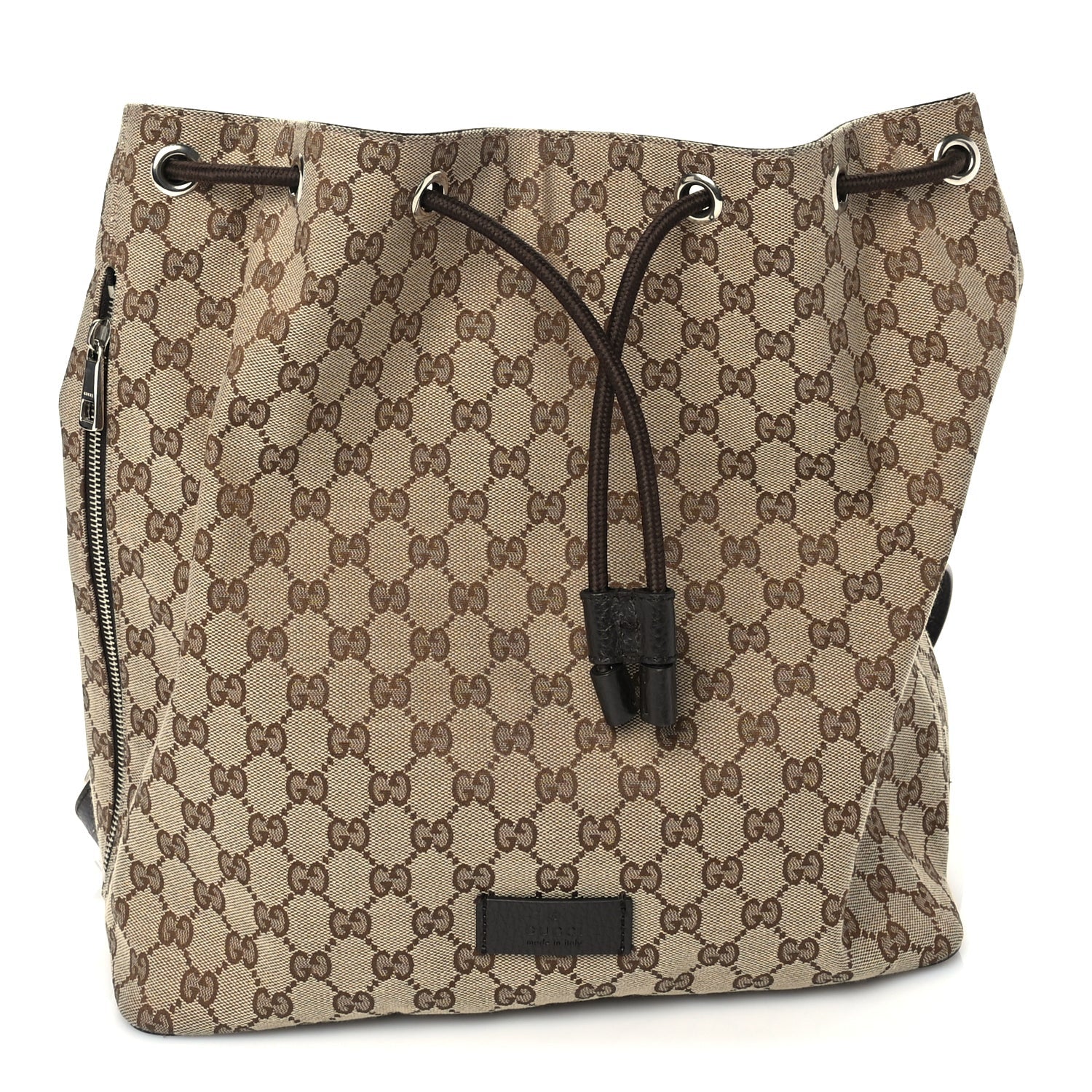 Gucci Monogram Dollar Calfskin O Drawstring Backpack  Beige Ebony Testa di Moro Dark Chocolate 1 of 8