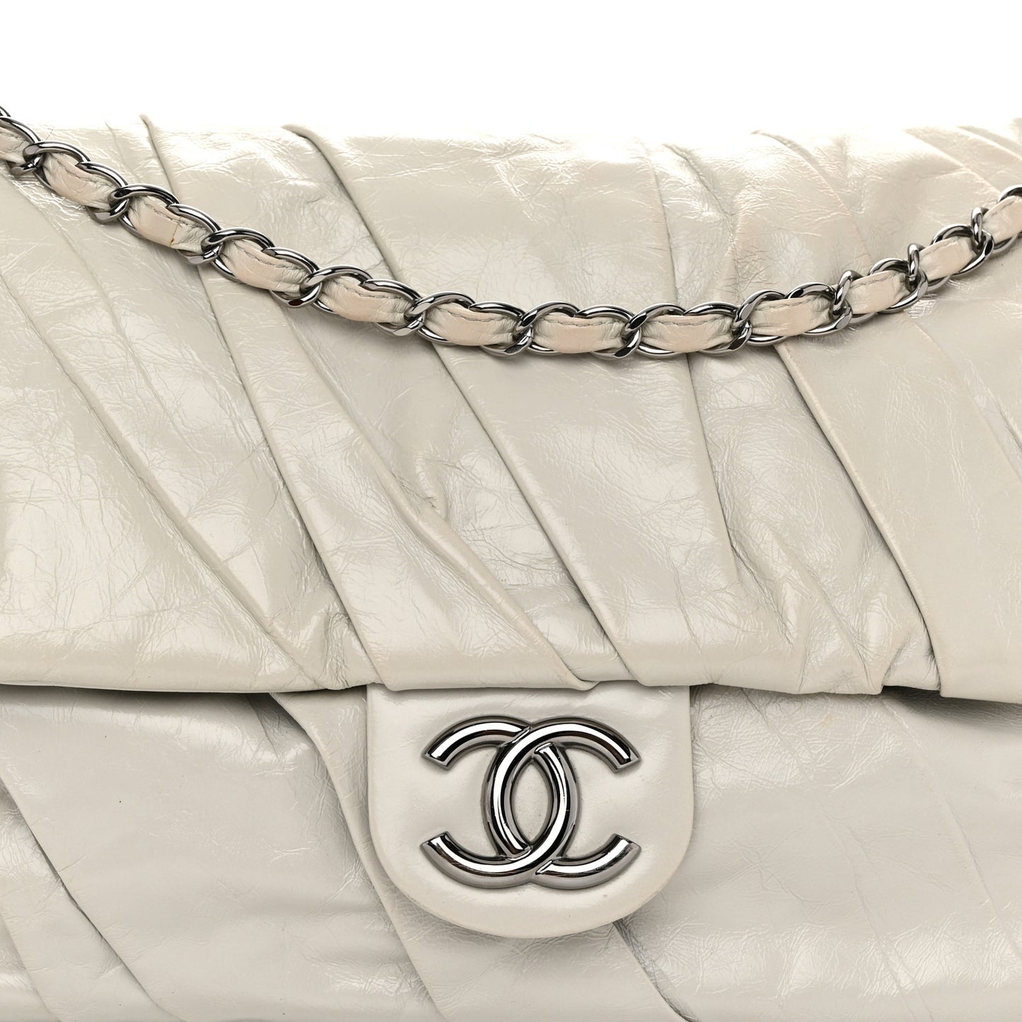 Glazed Calfskin Twisted Maxi Flap Light Grey