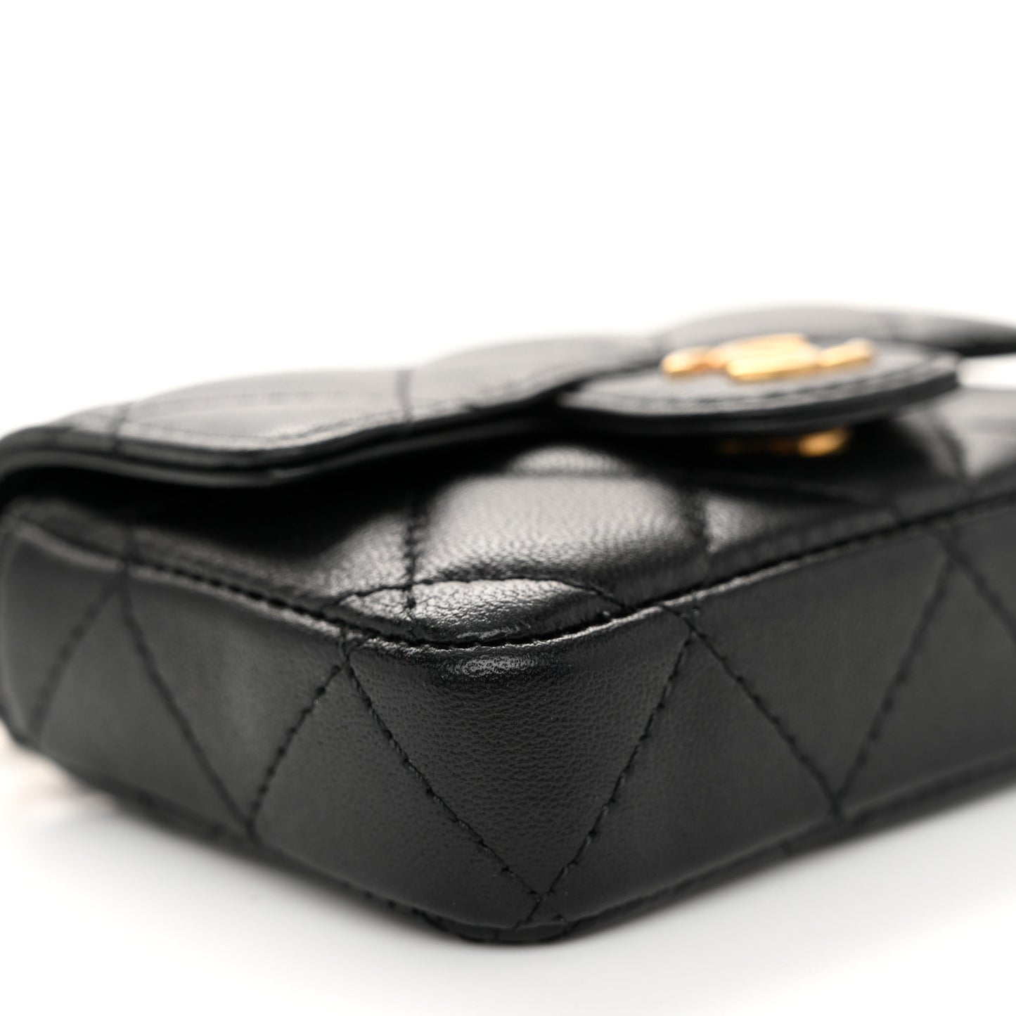 Lambskin Coco Enamel Quilted Mini Chain Belt Bag Black