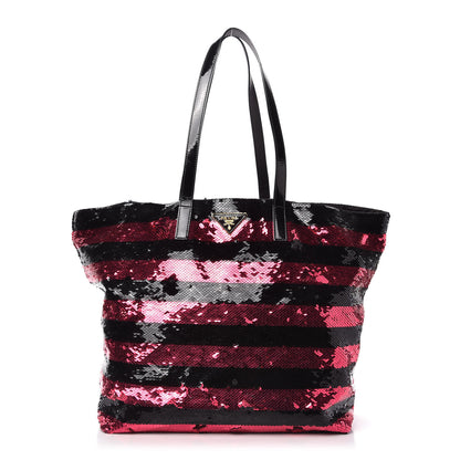 Prada Paillettes Striped Tote Fuxia 1 of 10
