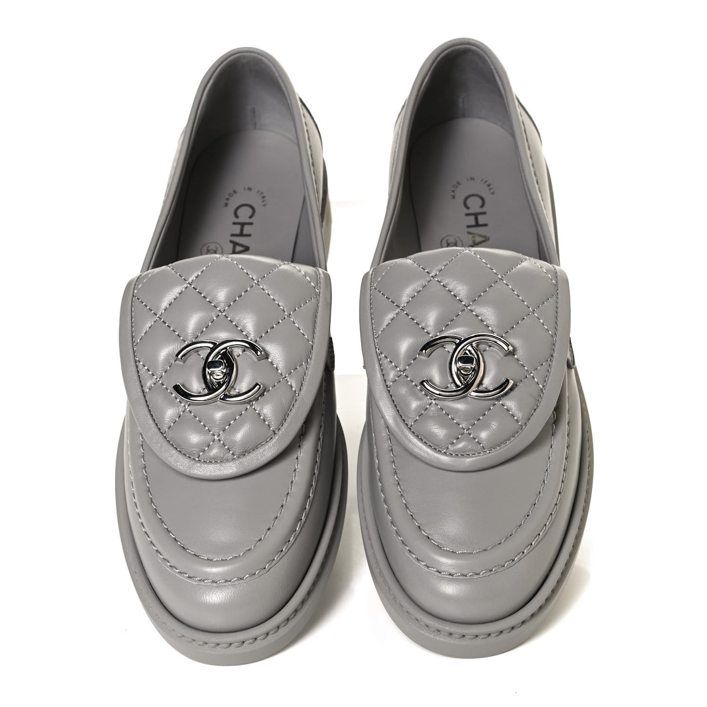 Lambskin Quilted CC Turnlock Loafers 37.5 Grey