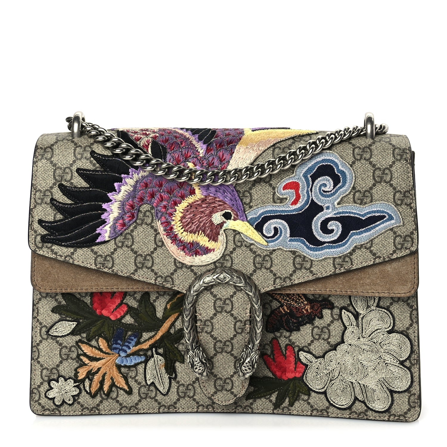 Gucci GG Supreme Monogram Bird And Flowers Embroidered Medium Dionysus Shoulder Bag Taupe 1 of 9