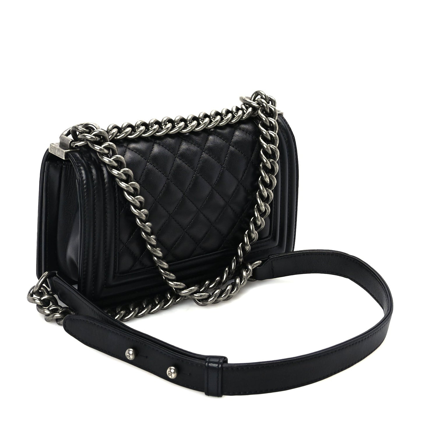 Lambskin Quilted Small Boy Flap Black
