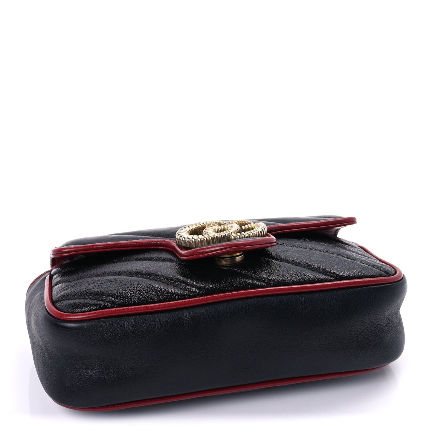 Vintage Effect Calfskin Matelasse Diagonal Super Mini Torchon GG Marmont Shoulder Bag Black Romantic Cherry Black Romantic Cherry