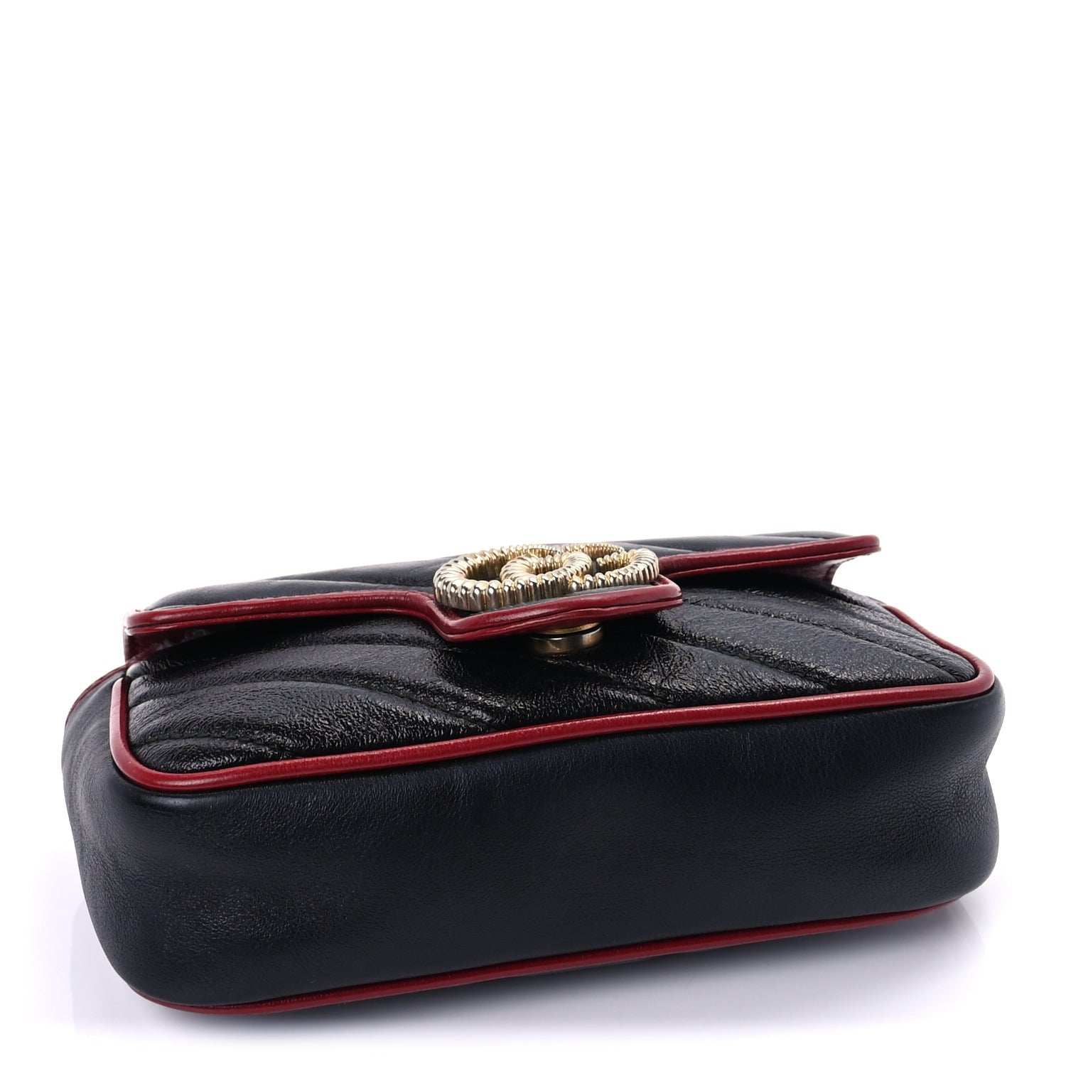 Gucci Vintage Effect Calfskin Matelasse Diagonal Super Mini Torchon GG Marmont Shoulder Bag Black Romantic Cherry Black Romantic Cherry 3 of 7