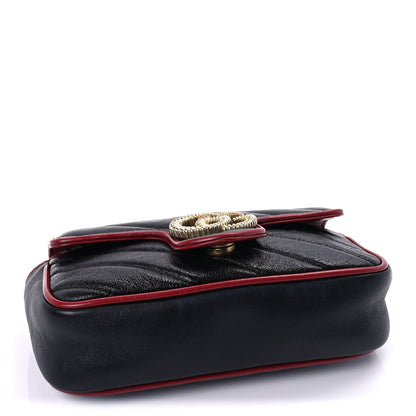 Gucci Vintage Effect Calfskin Matelasse Diagonal Super Mini Torchon GG Marmont Shoulder Bag Black Romantic Cherry Black Romantic Cherry 3 of 7