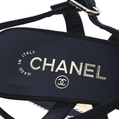 Chanel Grosgrain Crystal CC Sandals 40 Black 9 of 10