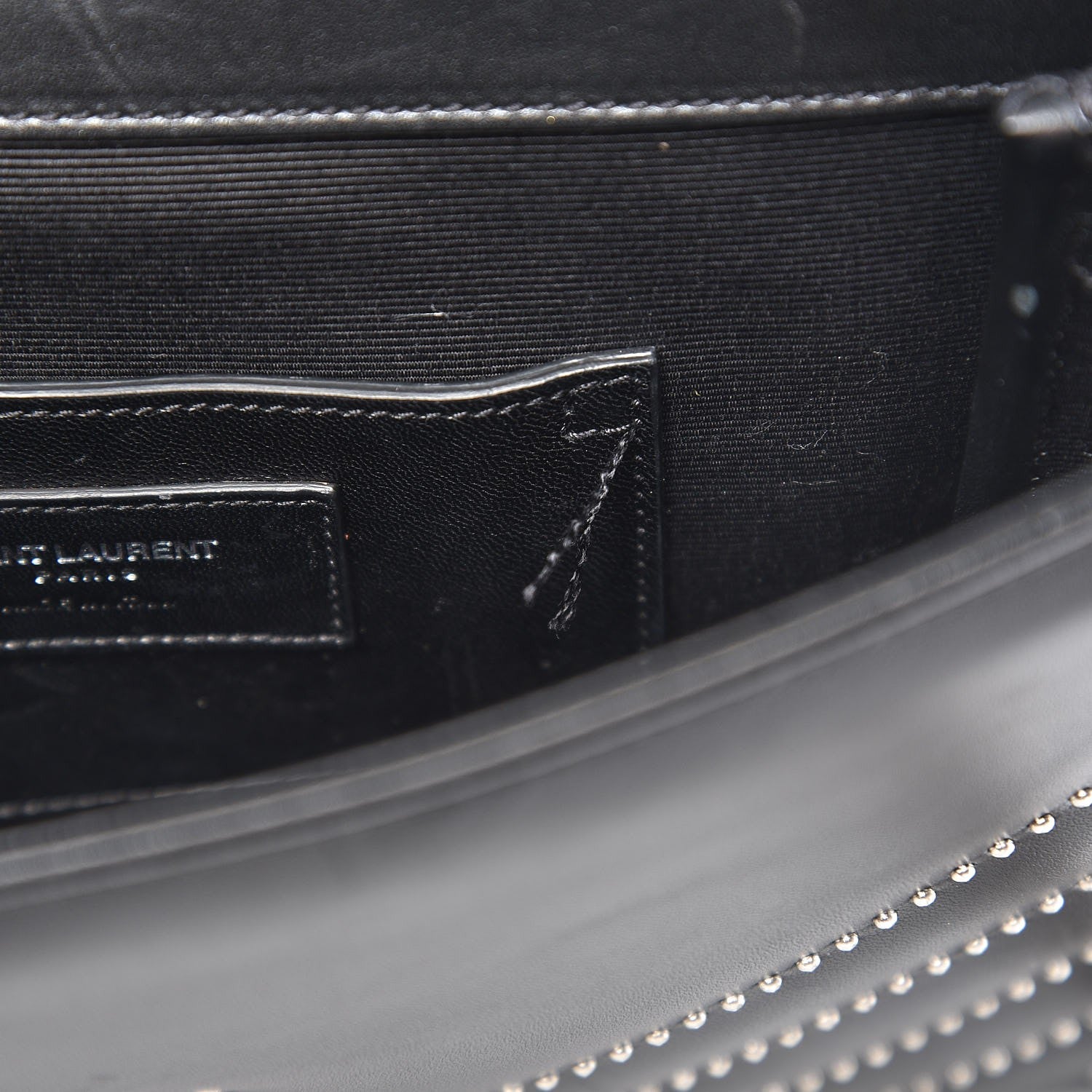 Saint Laurent Lambskin Matelasse Chevron Studded Medium Monogram Satchel Black 8 of 11