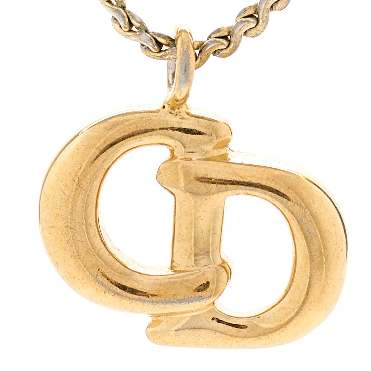 Metal Crystal CD Logo Pendant Necklace Gold