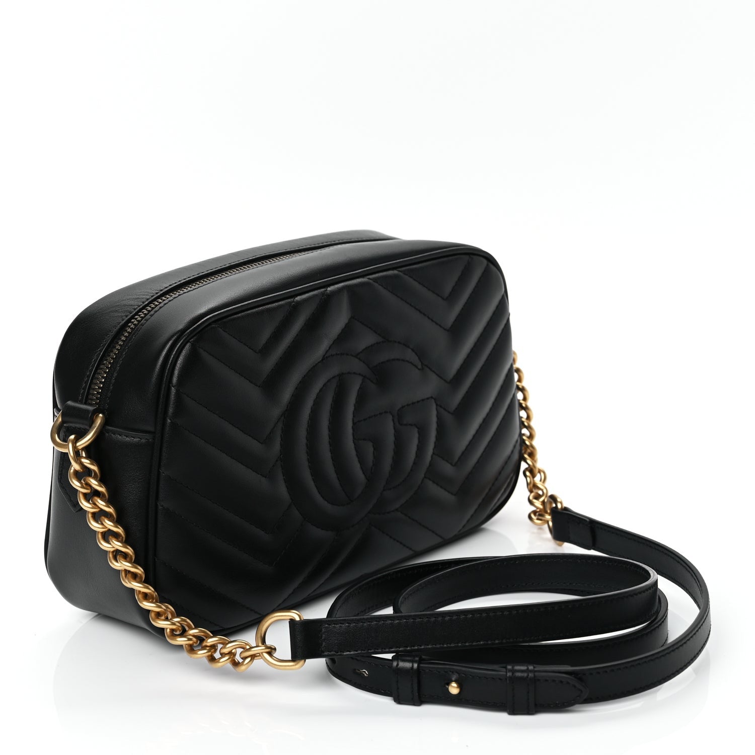 Gucci Calfskin Matelasse Small GG Marmont Chain Shoulder Bag Black 3 of 10