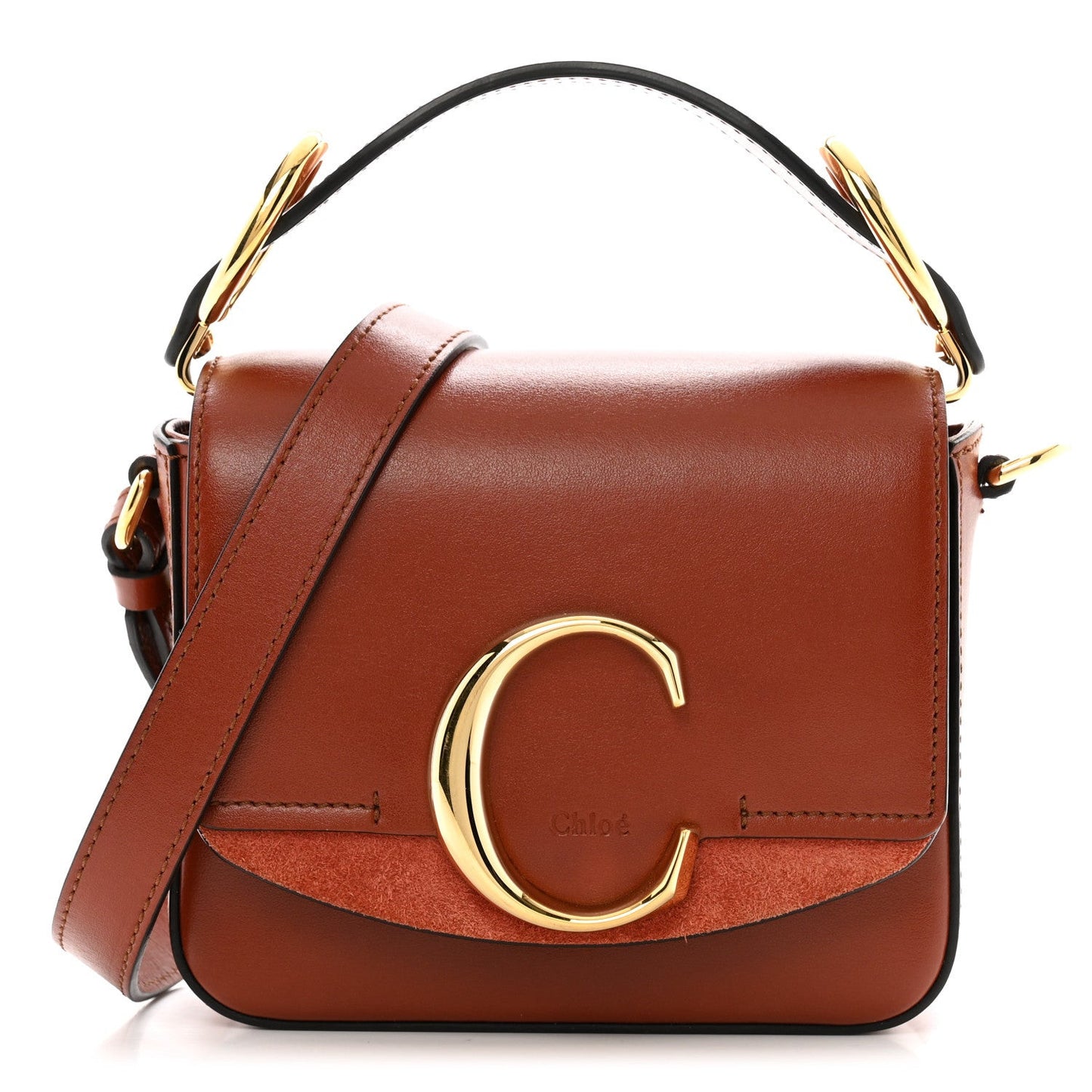 Shiny Calfskin Suede Mini C Bag Sepia Brown