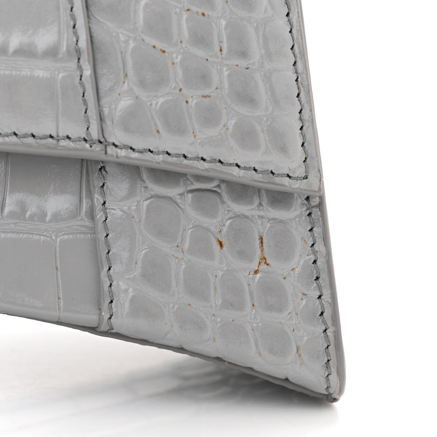 Shiny Calfskin Crocodile Embossed Small Hourglass Top Handle Bag Steel Grey