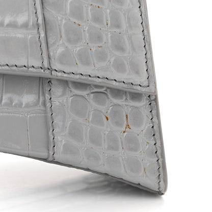 Balenciaga Shiny Calfskin Crocodile Embossed Small Hourglass Top Handle Bag Steel Grey 13 of 14
