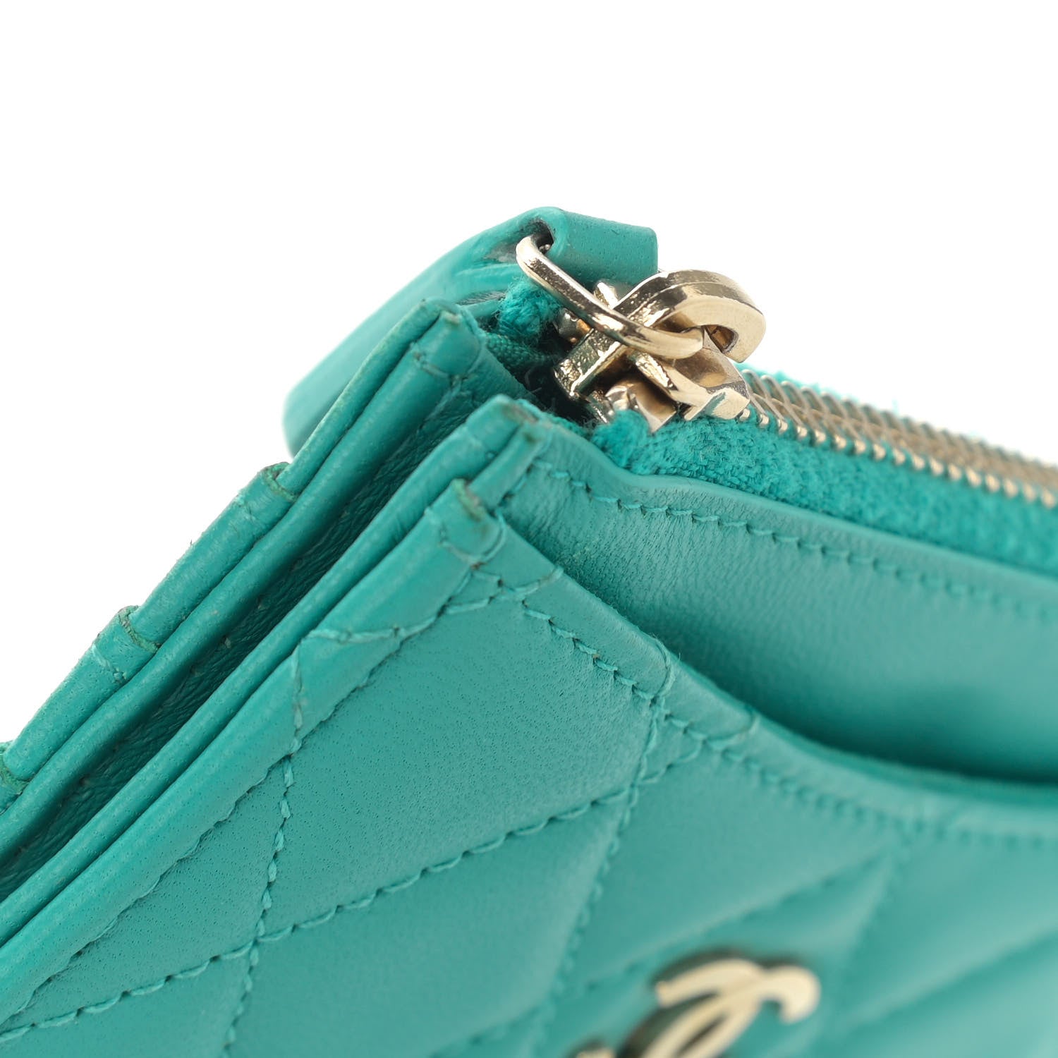 Chanel Lambskin Quilted Zip Card Holder Turquoise 10 of 10