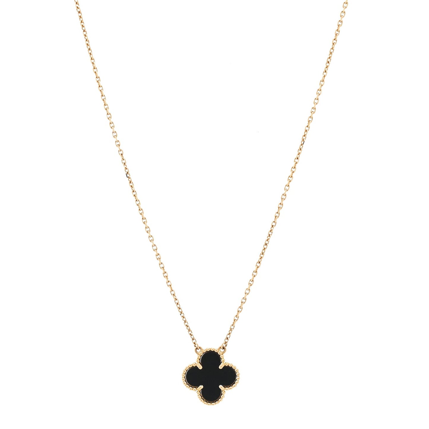 18K Yellow Gold Black Onyx Vintage Alhambra Pendant Necklace