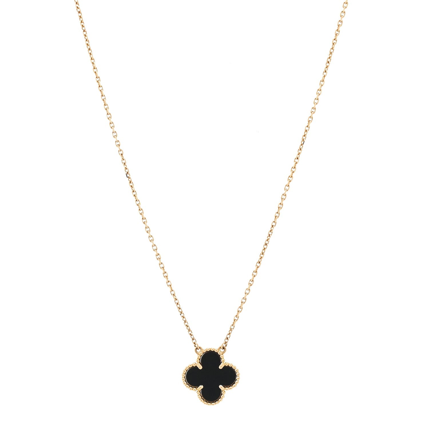 Van Cleef & Arpels 18K Yellow Gold Black Onyx Vintage Alhambra Pendant Necklace 2 of 6