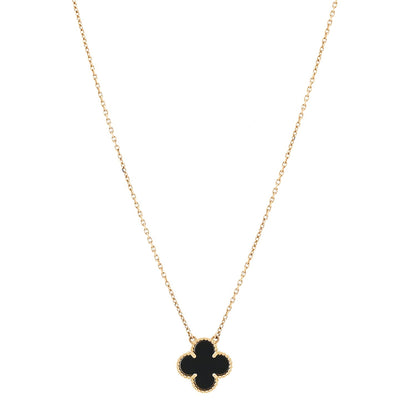 Van Cleef & Arpels 18K Yellow Gold Black Onyx Vintage Alhambra Pendant Necklace 2 of 6