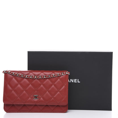 Chanel Lambskin Quilted Wallet On Chain WOC Red 10 of 10