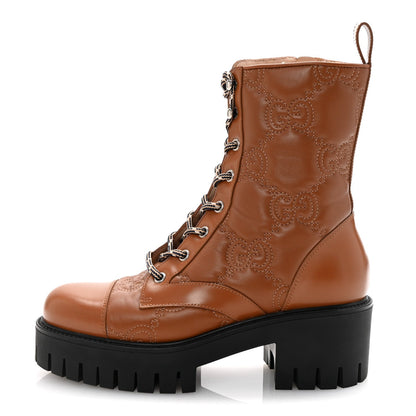 Gucci Cordovan Lux Nappa GG Matelasse Lace Up 60mm Combat Boots 37.5 Dark Hazel Brown 1 of 7