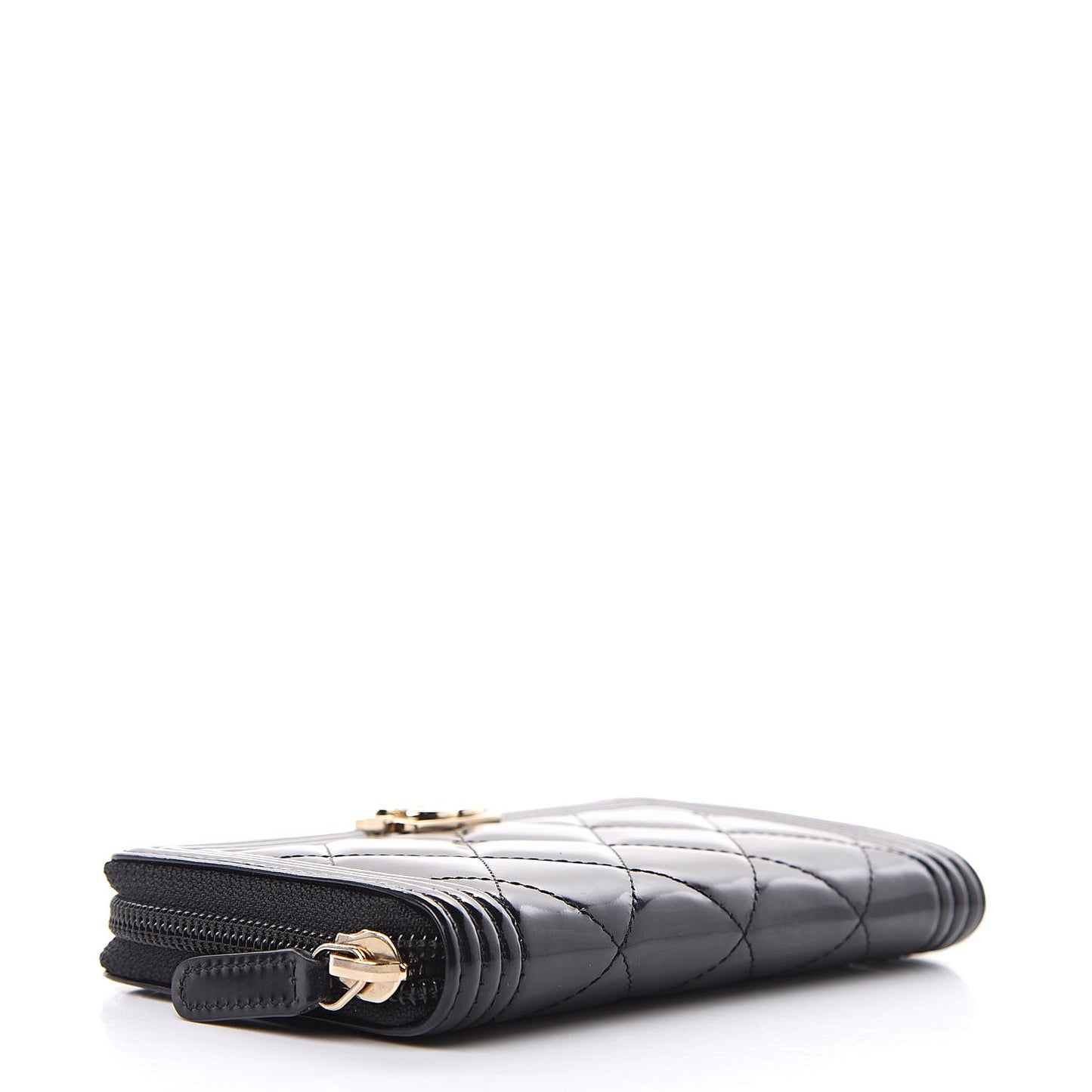Glazed Calfskin Quilted Small Boy Zip Around Wallet Black