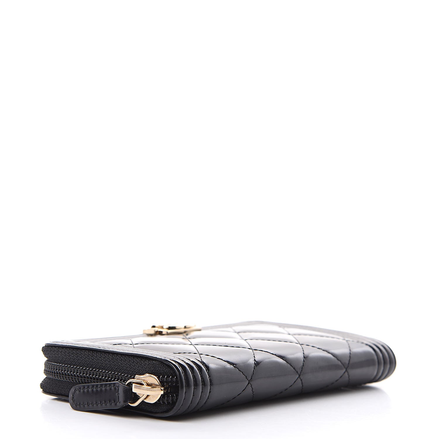 Chanel Glazed Calfskin Quilted Small Boy Zip Around Wallet Black 4 of 9