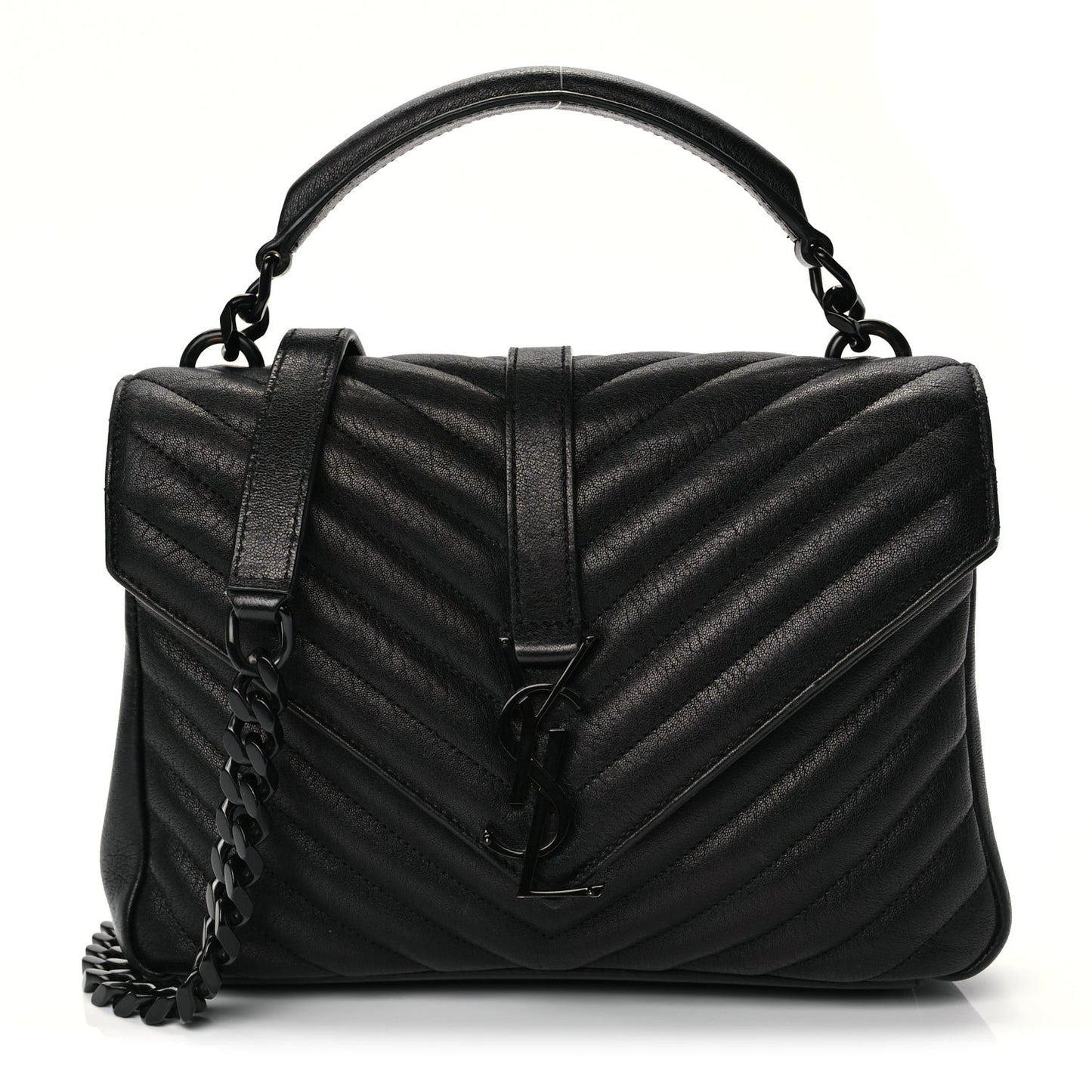 Sheepskin Matelasse Chevron Monogram Monochrome Medium College Bag Black