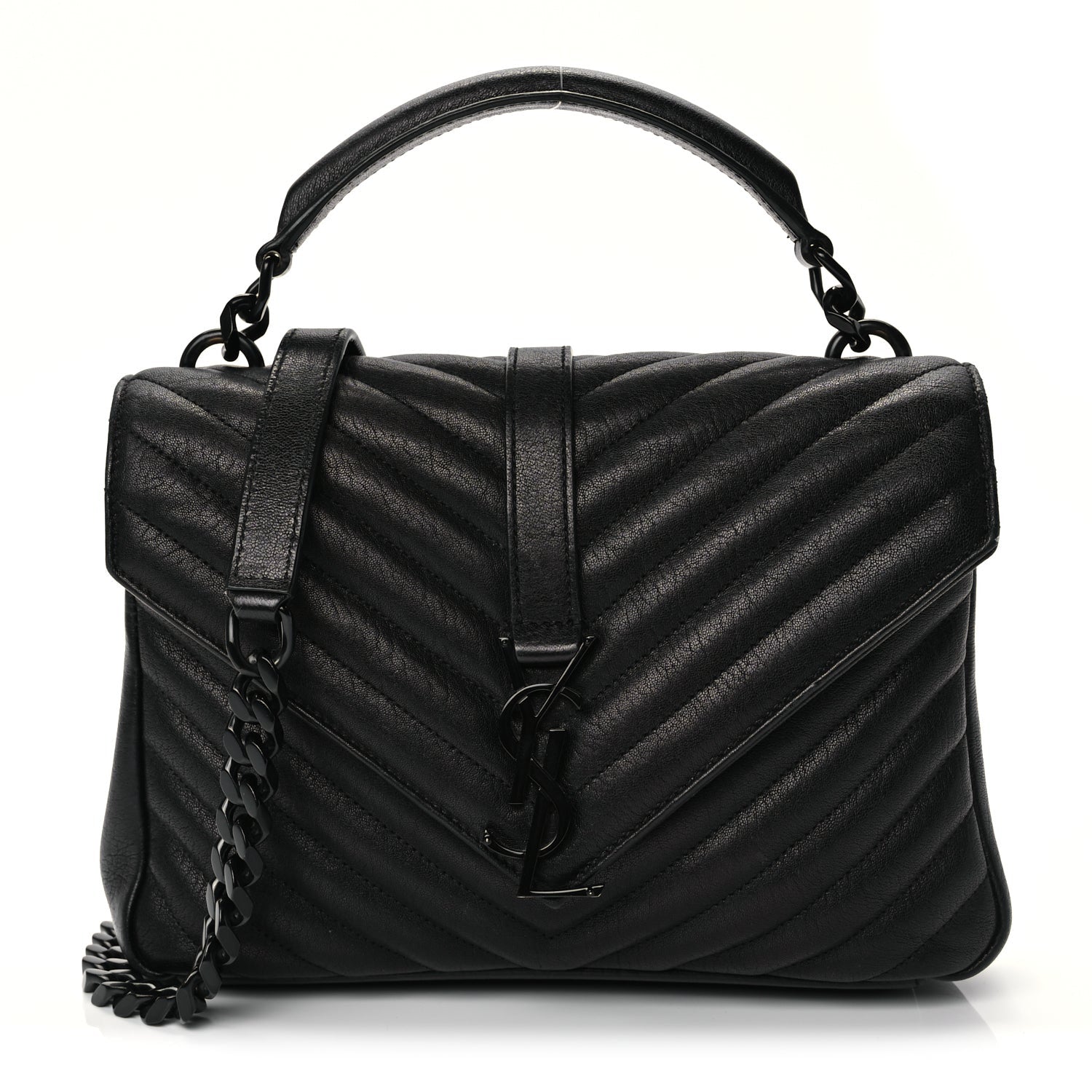 Saint Laurent Sheepskin Matelasse Chevron Monogram Monochrome Medium College Bag Black 1 of 10