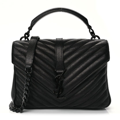 Saint Laurent Sheepskin Matelasse Chevron Monogram Monochrome Medium College Bag Black 1 of 10