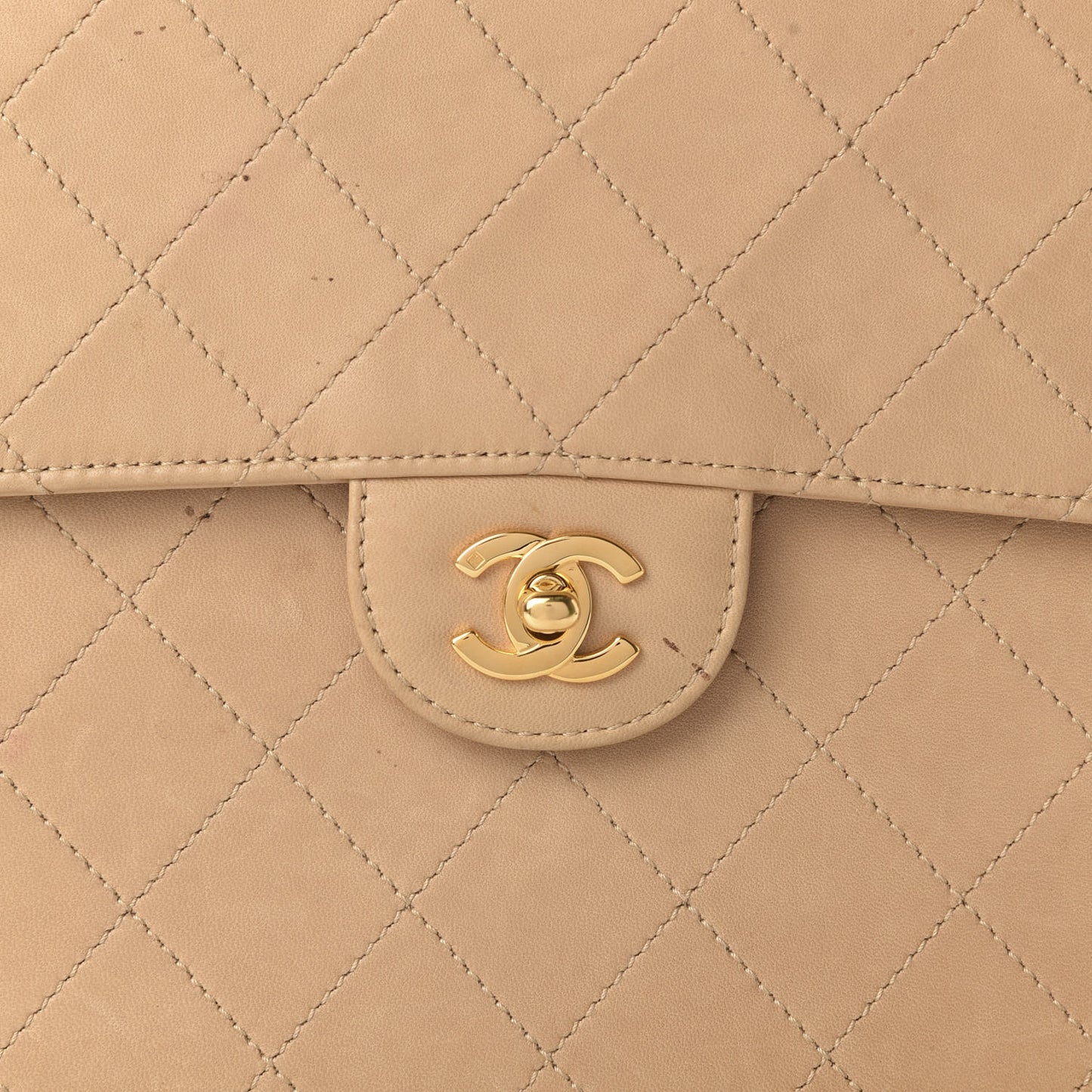 Lambskin Quilted Maxi Single Flap Beige