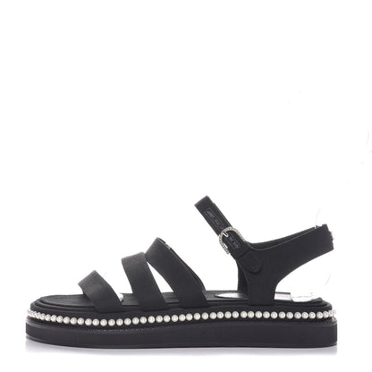 Chanel Grosgrain Pearl Flat Sandals 39 Black 1 of 8