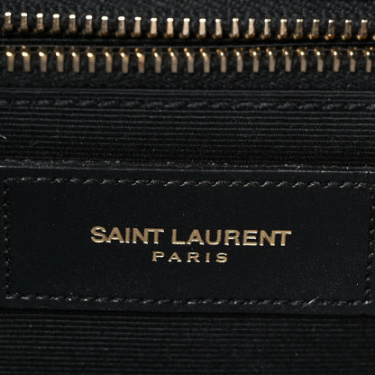 Saint Laurent Smooth Calfskin Matelasse Chevron Large Monogram Satchel Black 6 of 9