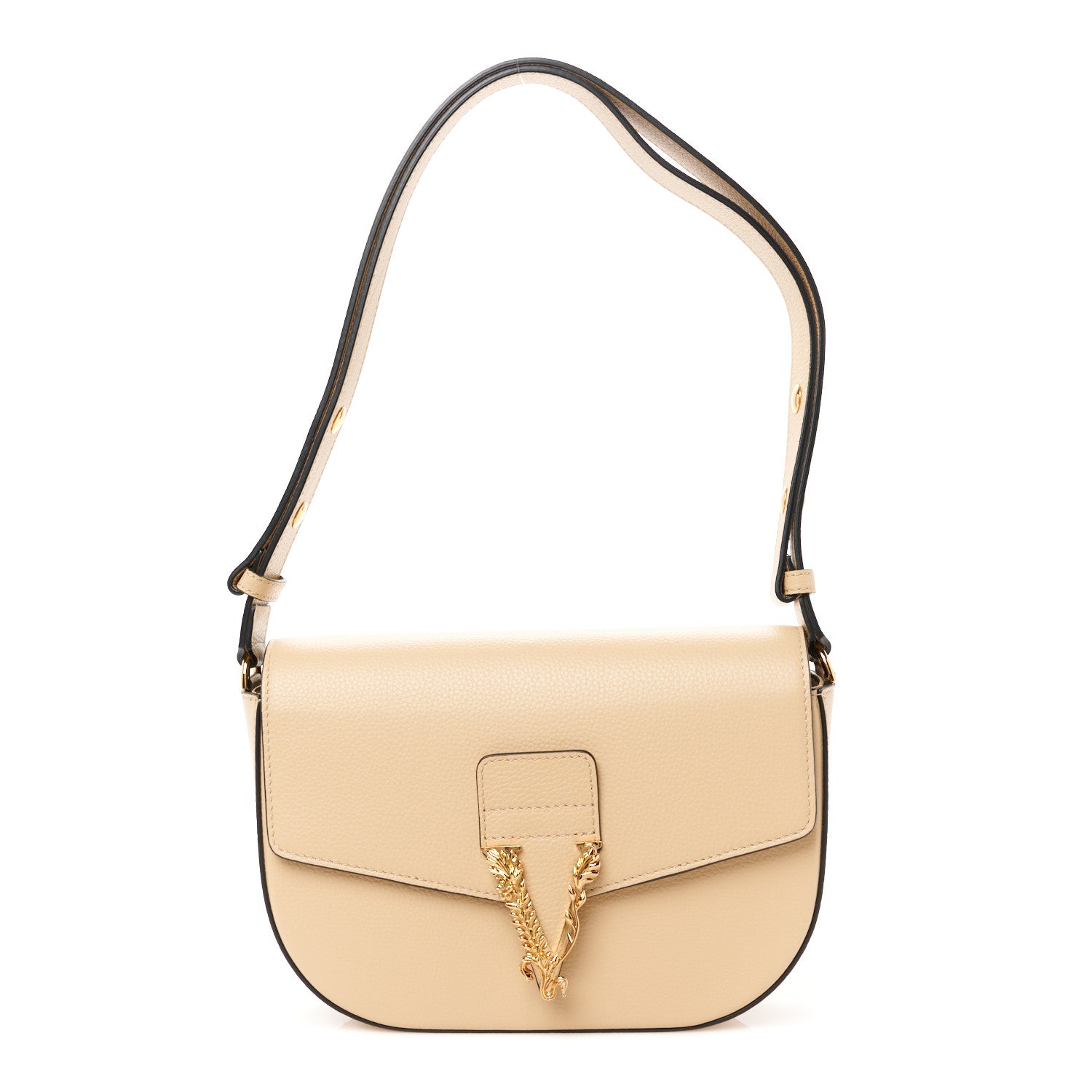 Versace Grained Calfskin Virtus Crossbody Bag Beige 1 of 12