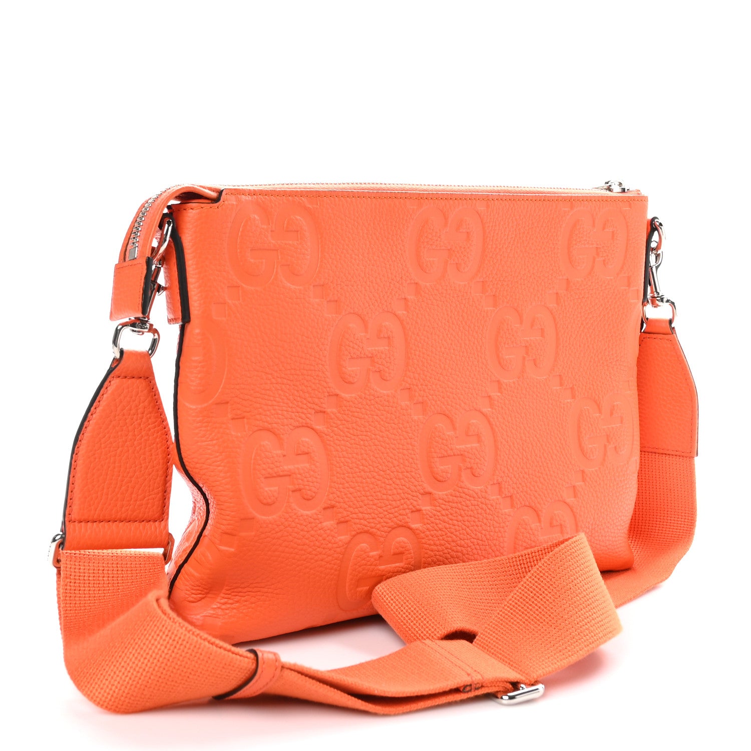 Gucci Piuma Calfskin Jumbo GG Embossed Medium Wristlet Messenger Bag Orange 3 of 9