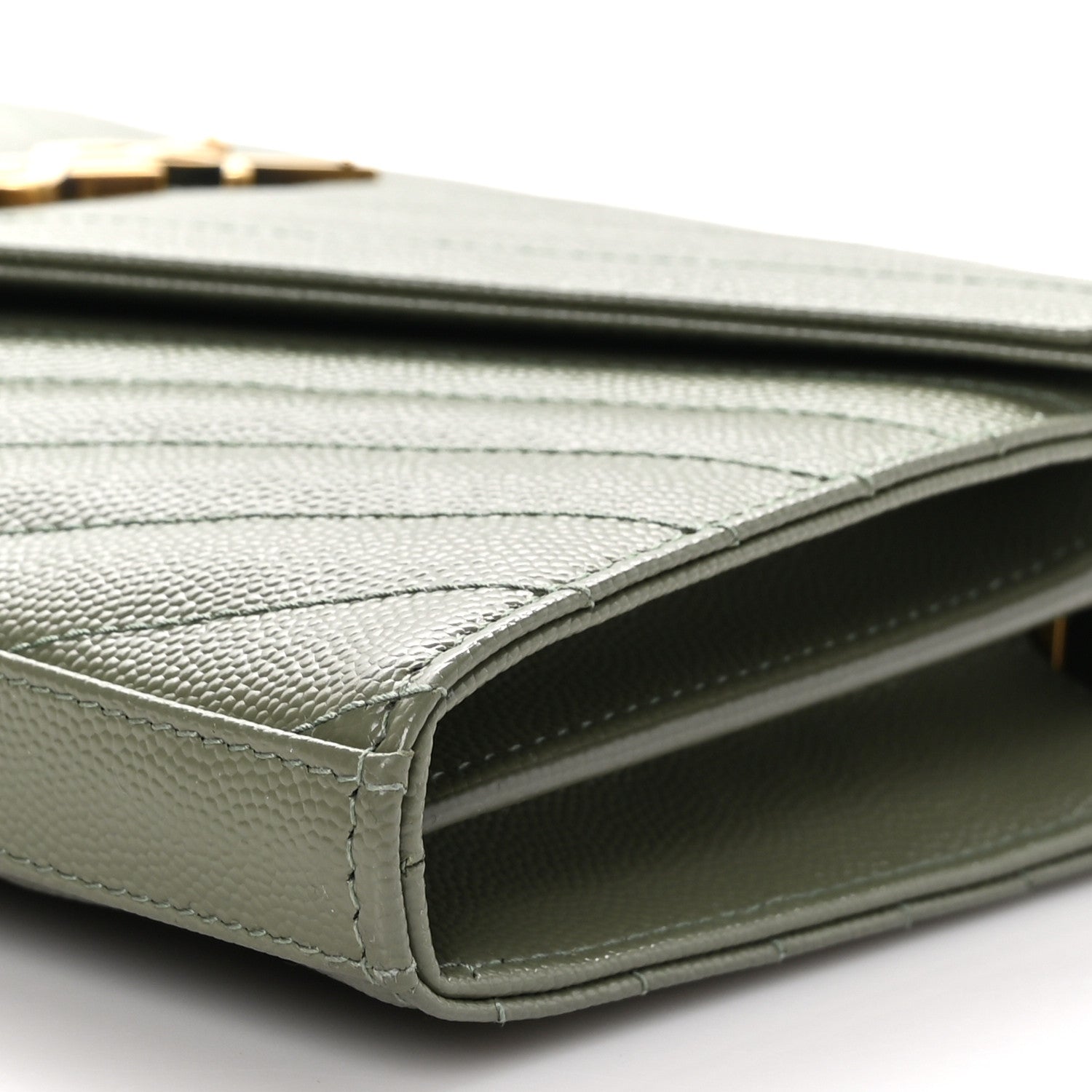 Saint Laurent Grain De Poudre Matelasse Chevron Monogram Chain Wallet Light Sage 10 of 10