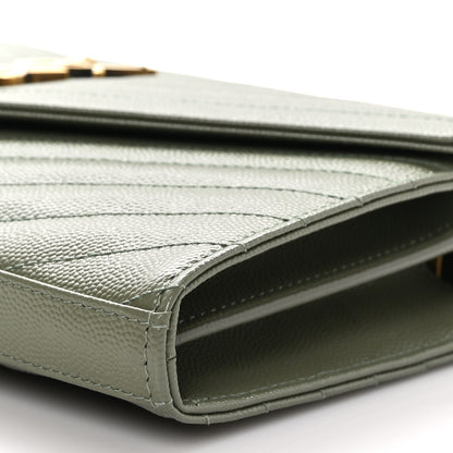 Saint Laurent Grain De Poudre Matelasse Chevron Monogram Chain Wallet Light Sage 10 of 10