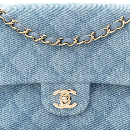 Chanel Printed Denim Quilted Medium Double Flap Light Blue 8 of 10