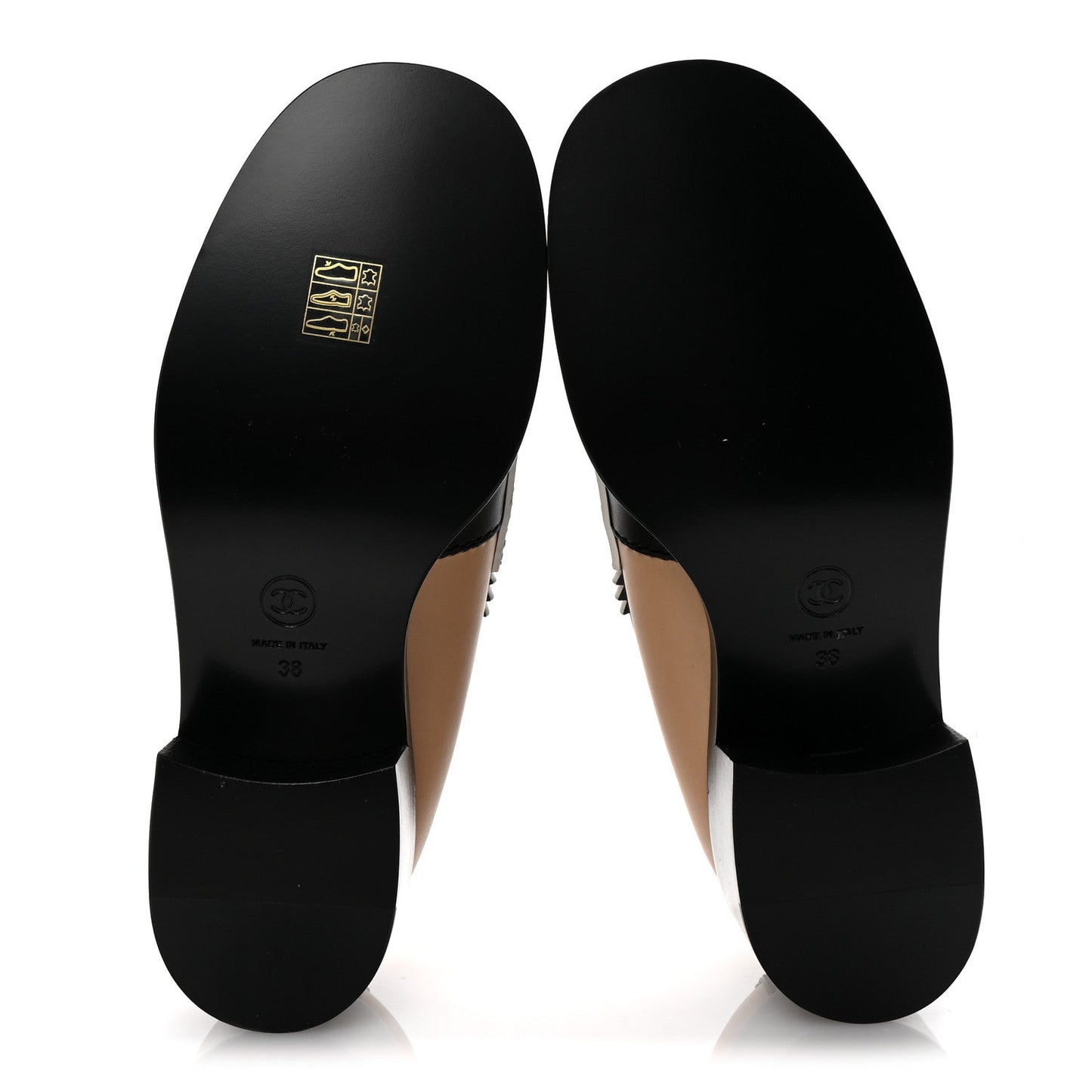 Calfskin CC Loafers 38 Black White Beige