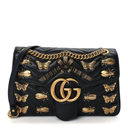 Gucci Calfskin Matelasse Animal Studs Medium GG Marmont Shoulder Bag  Black 1 of 9