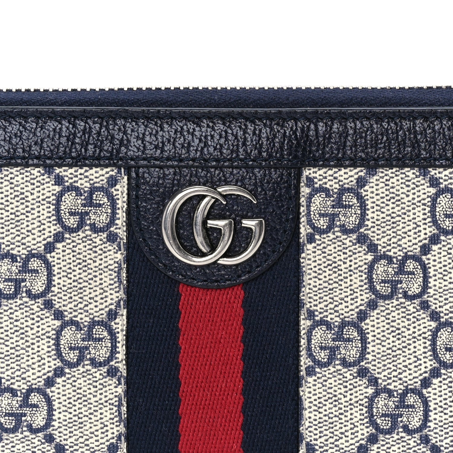 Gucci GG Supreme Monogram Textured Dollar Calfskin Web Ophidia Zip Around Wallet Beige Blue 7 of 7