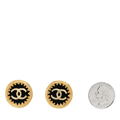 Chanel CC Round Clip On Earrings Black Gold 2 of 4