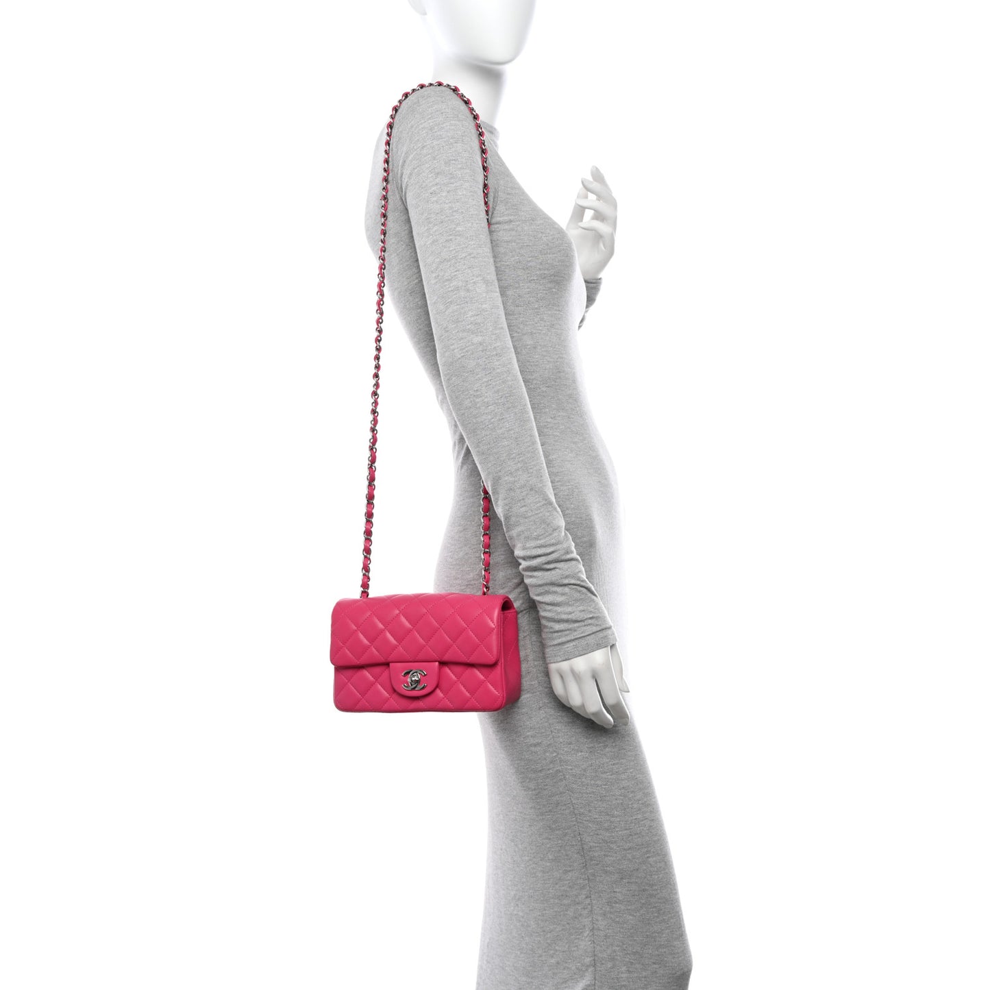 Lambskin Quilted Mini Rectangular Flap Fuchsia